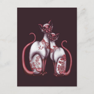 Rote Weiden-Siamesenkatzen-Postkarte Postkarte