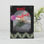 Rote Weihnachten Typografie grünes Blattwerk (Stehend Vorderseite)