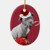 Rote Weihnachtenpitbull Welpenverzierung Keramik Ornament (Vorne)