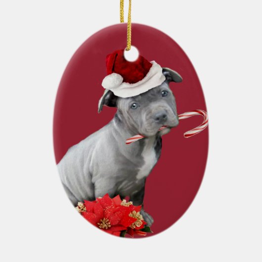 Rote Weihnachtenpitbull Welpenverzierung Keramik Ornament (Hinten)