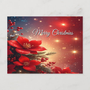 Rote Weihnachts-Blumen-Feiertags-Postkarte Postkarte