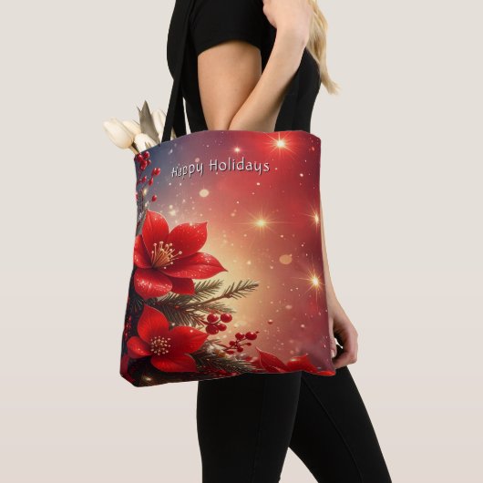 Rote Weihnachts-Blumen-Feiertags-Tasche Tasche (Von Nahem)