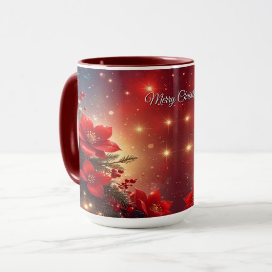 Rote Weihnachts-Blumen-Feiertags-Tasse Tasse (Vorderseite Links)