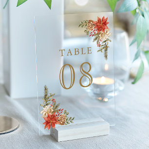 Rote Weihnachts-Blumen-Hochzeit-Acryl-Tischnummer Acryleinladungen