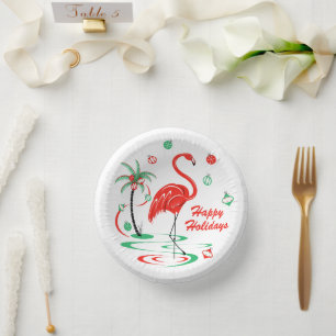 Rote Weihnachts-Flamingo-Feiertage Pappteller