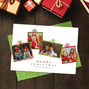 Rote Weihnachts-Geschenkboxen mit grünem Glitter-F Feiertagskarte