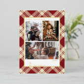 Rote Weihnachts-Karo-Feiertagskarten Folien Feiertagskarte (Stehend vorne)