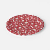 Rote Weihnachts-Schneeflocken-Hirsch-Muster Pappteller (Schrägansicht)