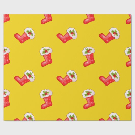 Rote Weihnachts-Strümpfe in Gelb Geschenkpapier (Flach)