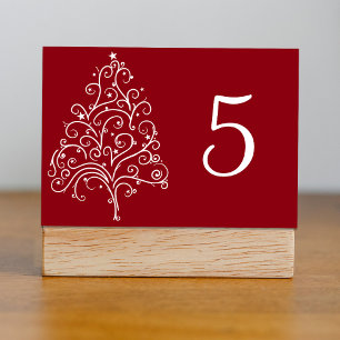 Rote Weihnachtsbaum-Winter-Hochzeitstisch-Nummern Tischnummer