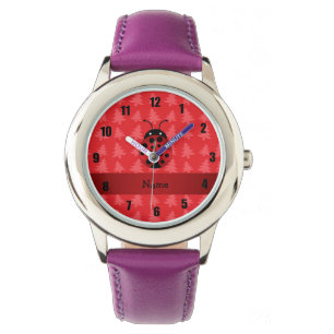 Rote Weihnachtsbäume des personalisierten Armbanduhr