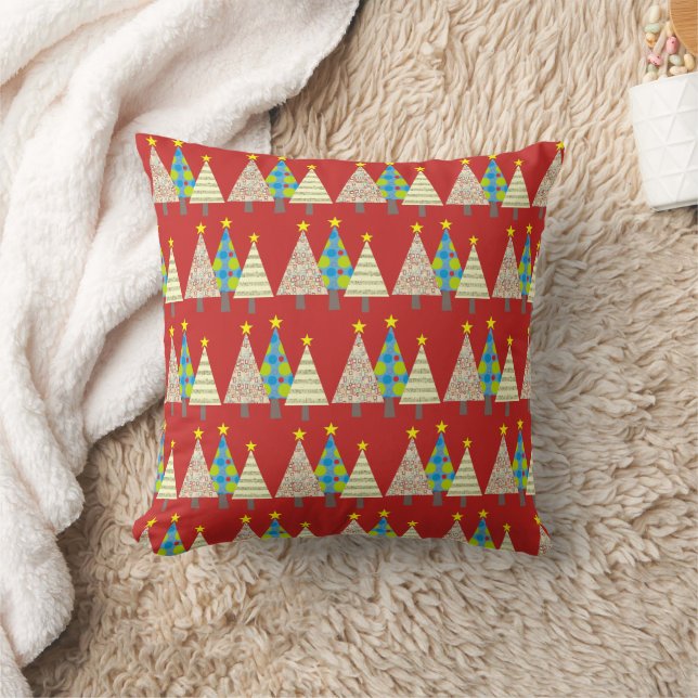 Rote Weihnachtsbäume Muster  Kissen (Decke)