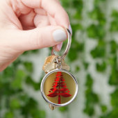 Rote Weihnachtsbaumen auf Gold Schlüsselanhänger (Hand)