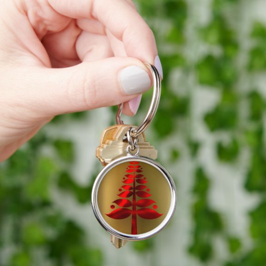 Rote Weihnachtsbaumen auf Gold Schlüsselanhänger (Hand)