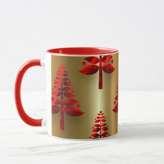 Rote Weihnachtsbaumen auf Gold Tasse (Links)