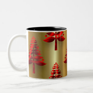 Rote Weihnachtsbaumen auf Gold Zweifarbige Tasse