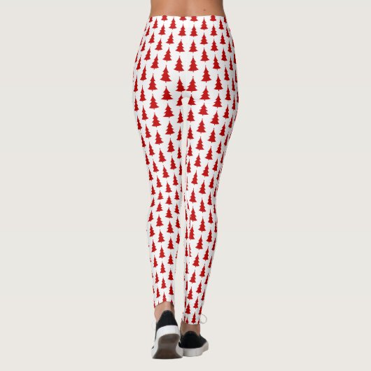 Rote Weihnachtsbaumen auf weißem Hintergrund Leggings (Rückseite)