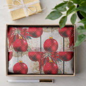 Rote Weihnachtsbaumschmuck auf Holzdekoupage Seidenpapier (Geschenk)