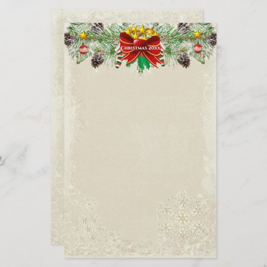 Rote Weihnachtsbaumsteine Snowflake Garland Briefpapier (Vorne/Hinten)