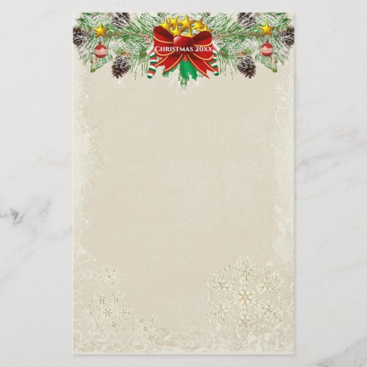 Rote Weihnachtsbaumsteine Snowflake Garland Briefpapier (Vorderseite)