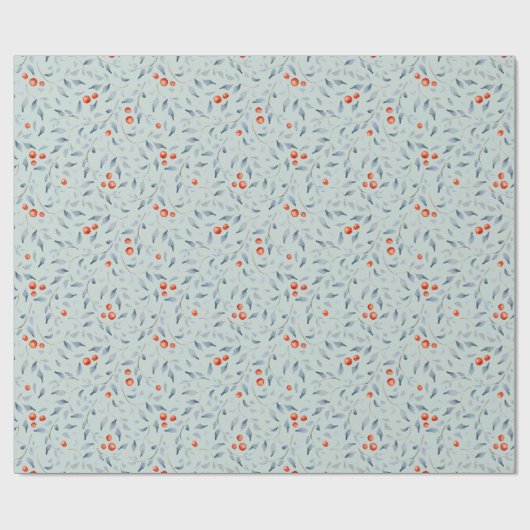 Rote Weihnachtsbeeren Muster modern elegant grau Geschenkpapier (Flach)