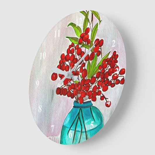 Rote Weihnachtsbergen Aquarellkunst Große Wanduhr (Winkel)