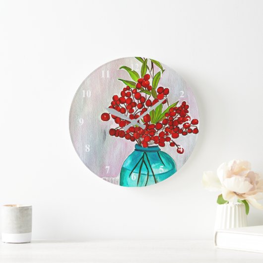 Rote Weihnachtsbergen Aquarellkunst Große Wanduhr (Zuhause)