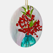 Rote Weihnachtsbergen Aquarellkunst Keramik Ornament (Rechts)