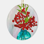 Rote Weihnachtsbergen Aquarellkunst Keramik Ornament (Links)