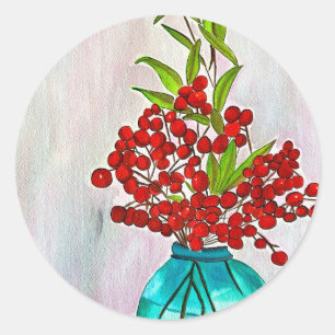 Rote Weihnachtsbergen Aquarellkunst Runder Aufkleber