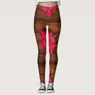 Rote Weihnachtsblume auf Braun Leggings