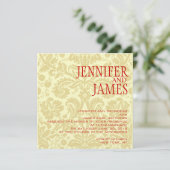 Rote Weihnachtscreme Damask Einladung Hochzeit (Stehend Vorderseite)