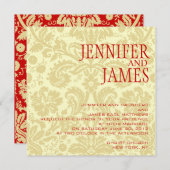 Rote Weihnachtscreme Damask Einladung Hochzeit (Vorne/Hinten)