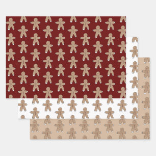 Rote Weihnachtscreme-Gingerbread-Cookies Geschenkpapier Set