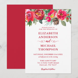 Rote Weihnachtsfeier Hochzeit mit floralen Farben Einladung