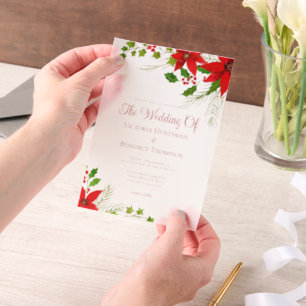 Rote Weihnachtsfeier Poinsettia Blumenhochzeit Pergament Einladungen