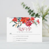 Rote Weihnachtsfeier Poinsettia Elegante RSVP Karte (Stehend Vorderseite)