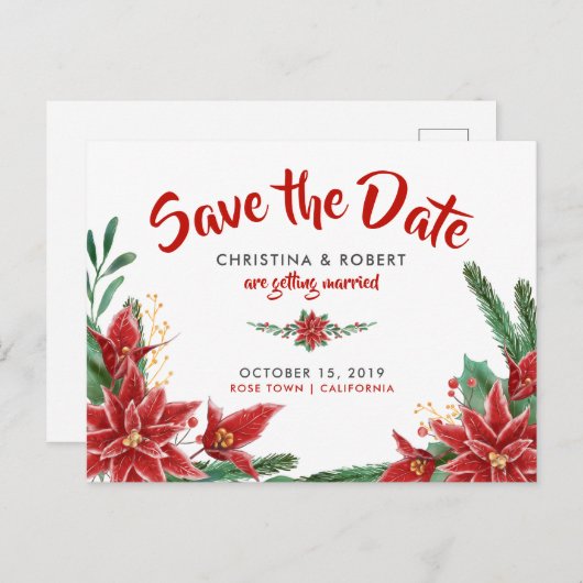 Rote Weihnachtsfeier rettet das Datum Ankündigungspostkarte (Vorne/Hinten)