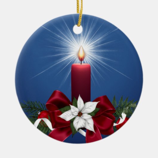 Rote Weihnachtsfeiertags-Kerze Keramikornament (Vorne)