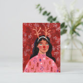 Rote Weihnachtsfest-Rentiere Feiertagspostkarte (Stehend Vorderseite)