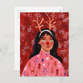 Rote Weihnachtsfest-Rentiere Feiertagspostkarte (Vorne/Hinten)