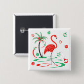 Rote Weihnachtsflamingo-Kugeln quadratisch Button (Vorne & Hinten)