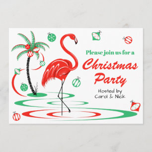 Rote Weihnachtsflamingo-WeihnachtsPartylandschaft Einladung