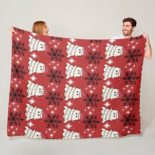 Rote Weihnachtsgeister und Schneeflocken Festlich Fleecedecke
