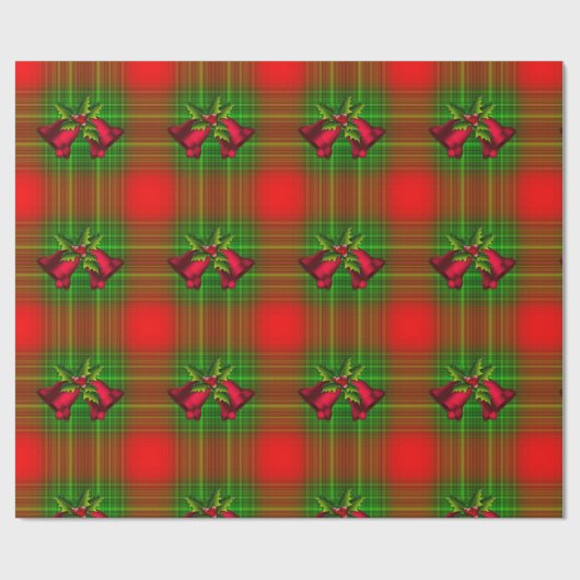Rote Weihnachtsglocken auf Tartan Geschenkpapier (Flach)