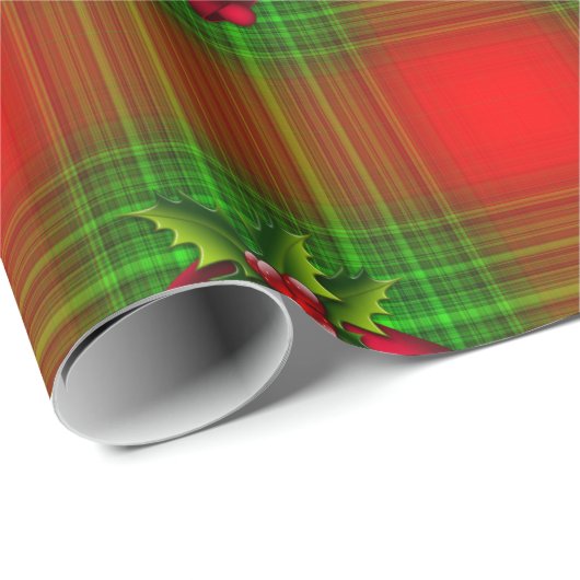 Rote Weihnachtsglocken auf Tartan Geschenkpapier (Rolleneckpunkt)