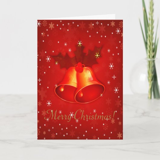 Rote Weihnachtsglocken mit personalisierten Grüßen Feiertagskarte (Vorderseite)