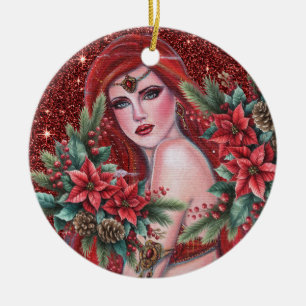 Rote Weihnachtsgöttin Keramik Ornament