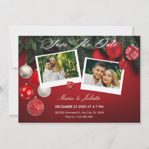 Rote Weihnachtshochzeit-Fotocollage  Save The Date