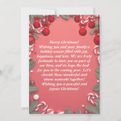 Rote Weihnachtskarte mit Baum + Rentierfest Einladung (Rückseite)